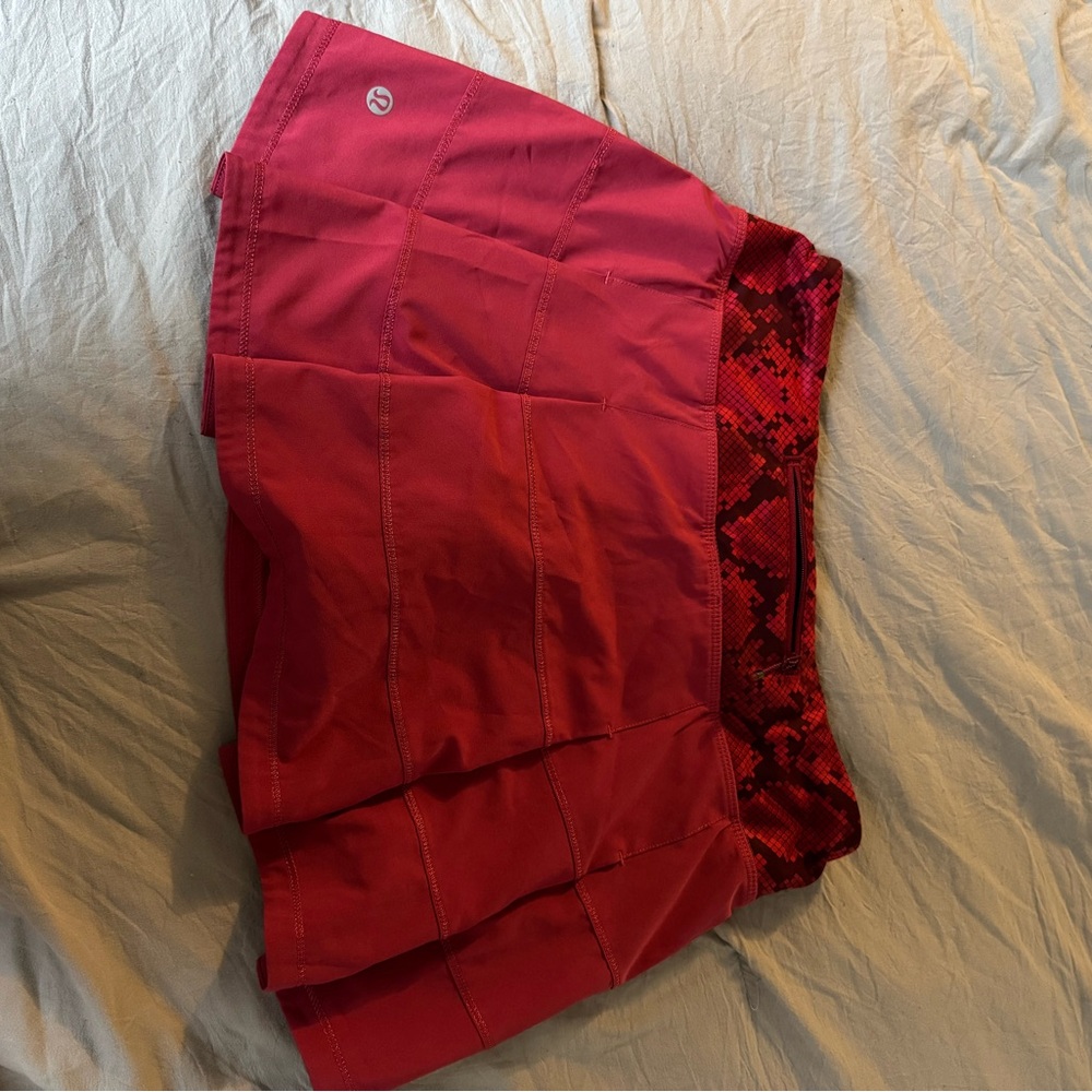 Red Athletic Skirt with Patterned Waistband
